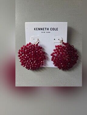 Kenneth Cole Dark Red Beaded Drop Earrings NWT